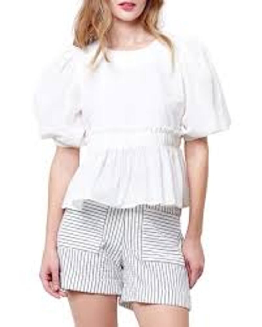 Corey Lynn Calter Peggy Cotton Peplum Popover Top S NEW Puff Sleeves Softgirl